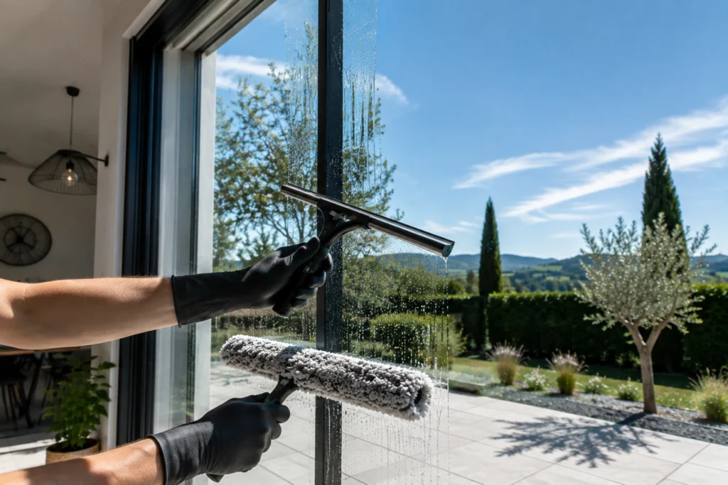 Nettoyer des vitres sans laisser de traces avec une raclette professionnelle