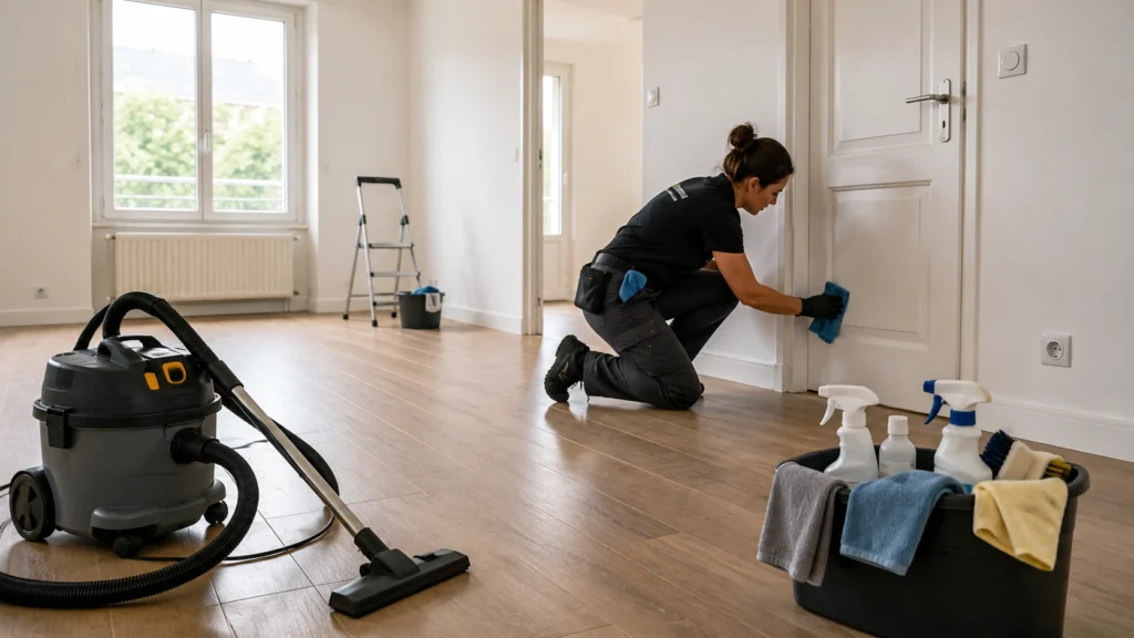 Nettoyage d’un logement vide avant un état des lieux avec matériel professionnel